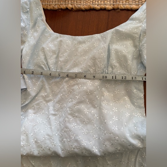 Jane Austin Period Light Blue Puff Sleeve Eyelet Dress - Picture 5 of 8